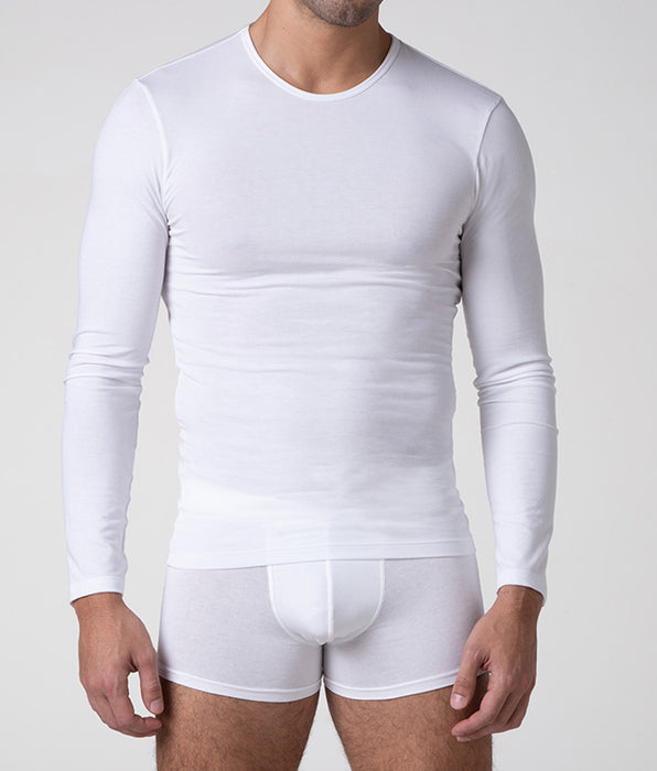 Lovable Maglia girocollo manica lunga Warm Sensation in Stretch Cotton, bianco