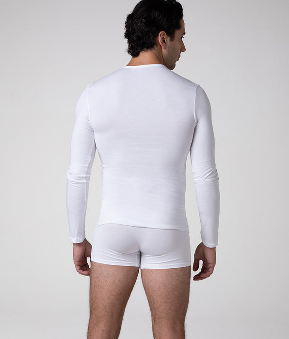 Lovable Maglia girocollo manica lunga Warm Sensation in Stretch Cotton, bianco
