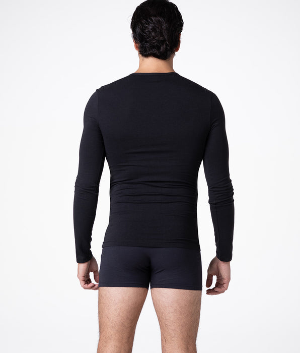 Lovable Maglia girocollo manica lunga Warm Sensation in Stretch Cotton, nero