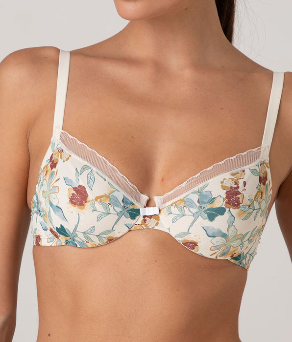 Lovable Reggiseno con Ferretto My Daily Comfort Printed in microfibra, stampa fiori su avorio perlato