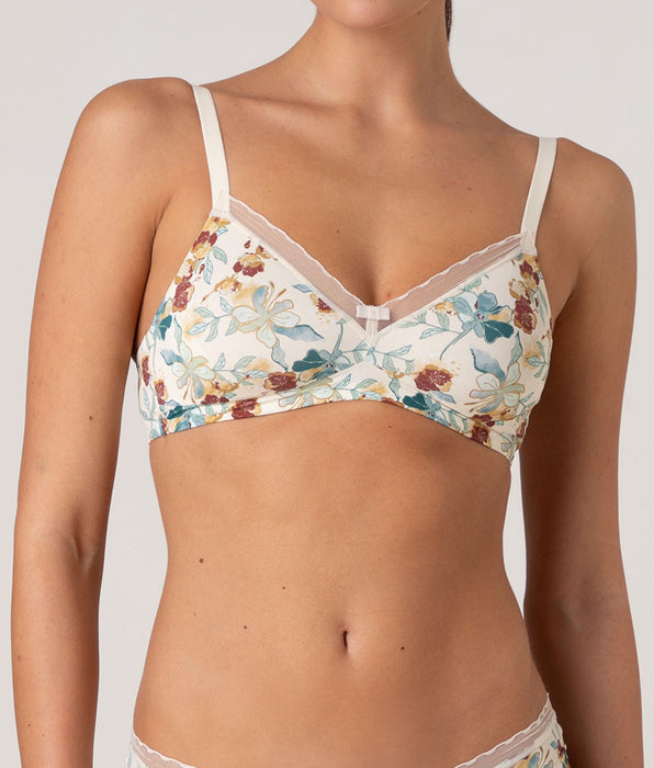 Lovable Reggiseno Senza Ferretto My Daily Comfort Printed in microfibra, stampa fiori su avorio perlato