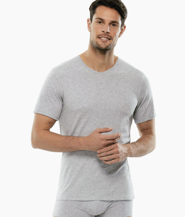 Lovable T-shirt 100% Pure Cotton grigio melange in cotone con scollo a V