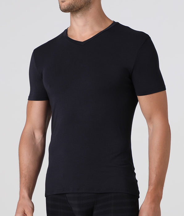 Lovable T-shirt uomo con scollo a v in micromodal, nera