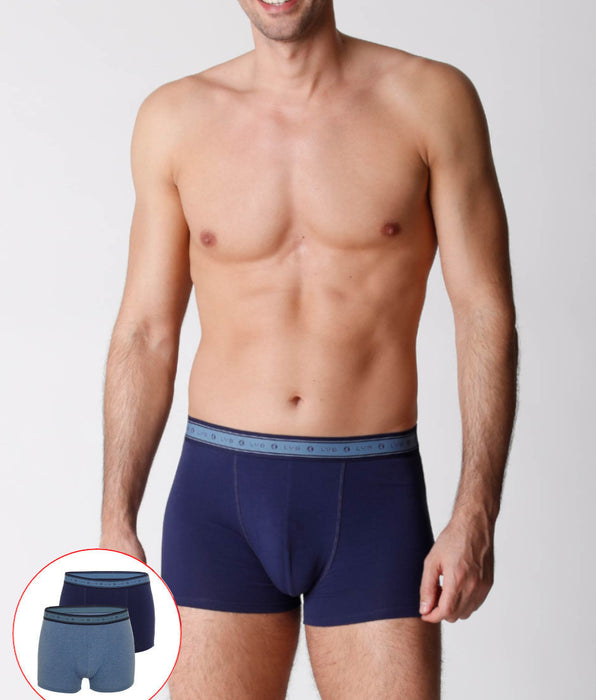 Lovable Men's organic cotton boxer shorts, pack of 2, blue melange