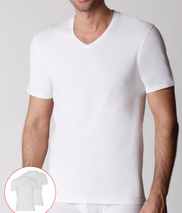 Lovable T-shirt scollo a V uomo in cotone biologico, confezione x2 bianco
