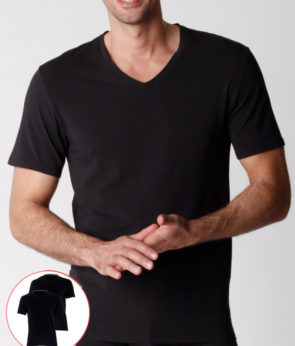 Lovable T-shirt scollo a V uomo in cotone biologico, confezione x2 nero