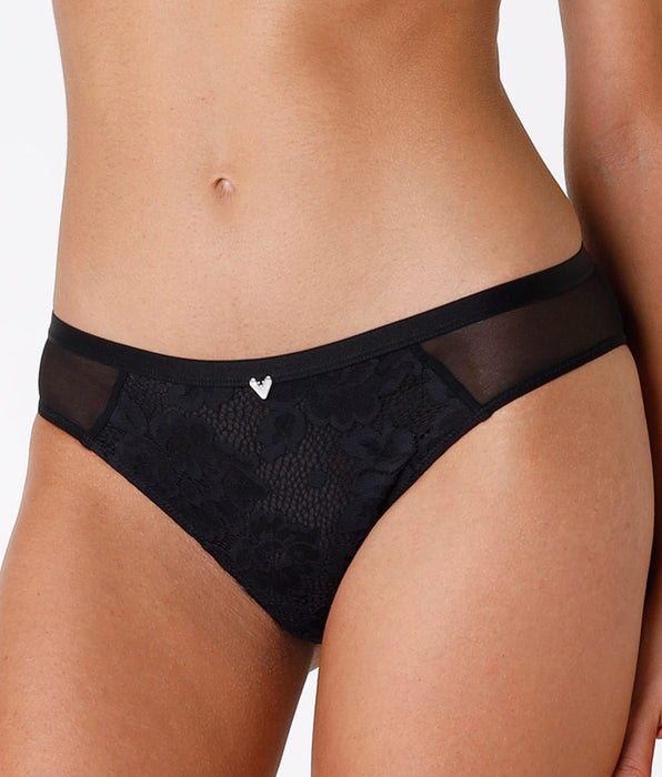 Lovable Slip Anniversary Lace in pizzo riciclato e tulle, nero