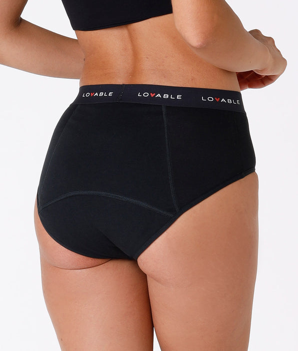 Lovable High-waisted, medium-flow washable cycling briefs in certified organic cotton, black