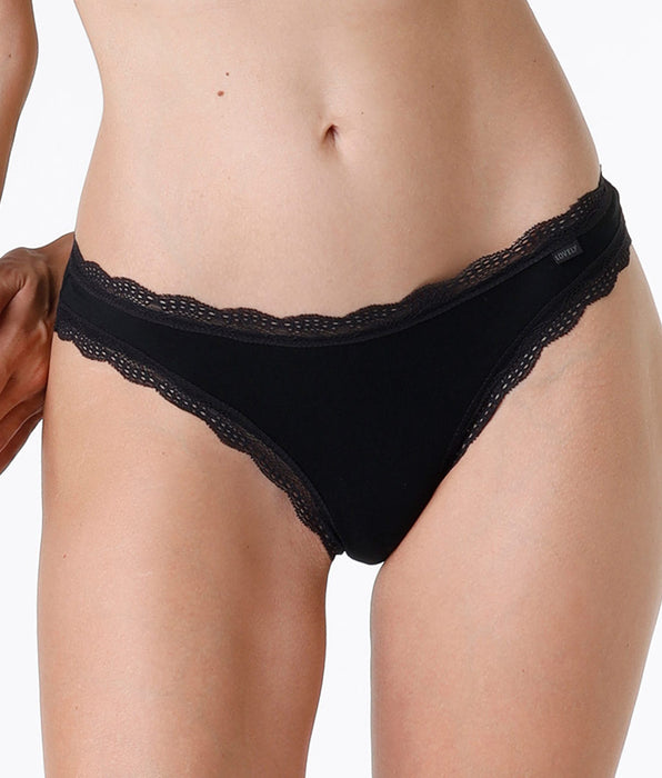 Lovable Slip Mini Lovely in cotone elasticizzato e pizzo, nero