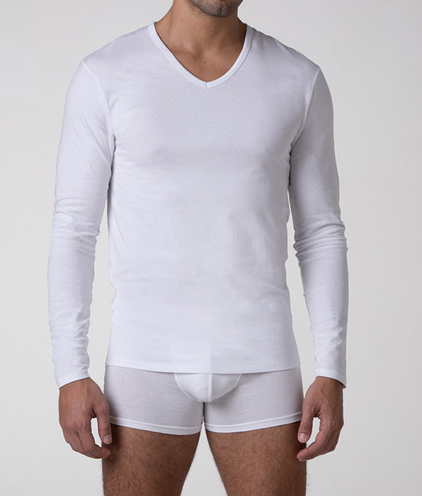 Lovable Maglia Manica Lunga scollo a V Cool Sensation in Stretch Cotton, bianco