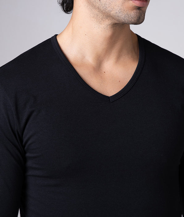 Lovable Maglia Manica Lunga scollo a V Cool Sensation in Stretch Cotton, nero
