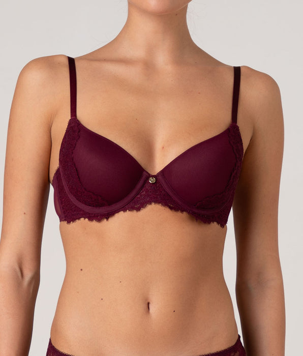 Lovable Beauty Lace Padded Underwired Bra in lace and tulle, wine