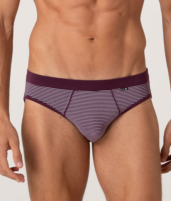 Lovable Casual Stretch Cotton Briefs, Burgundy and Ivory Stripes