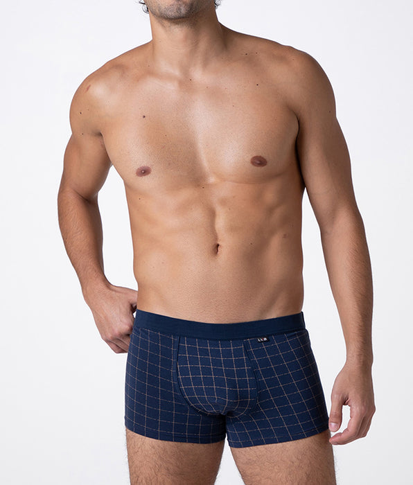 Lovable Boxer Casual Stretch Cotton, blu check cognac