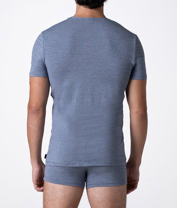 Lovable T-Shirt Scollo a V Micromodal Fil a Fil, azzurro jacquard