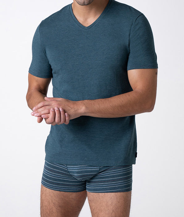 Lovable T-Shirt Scollo a V Rephined Cotton Modal, verde melange