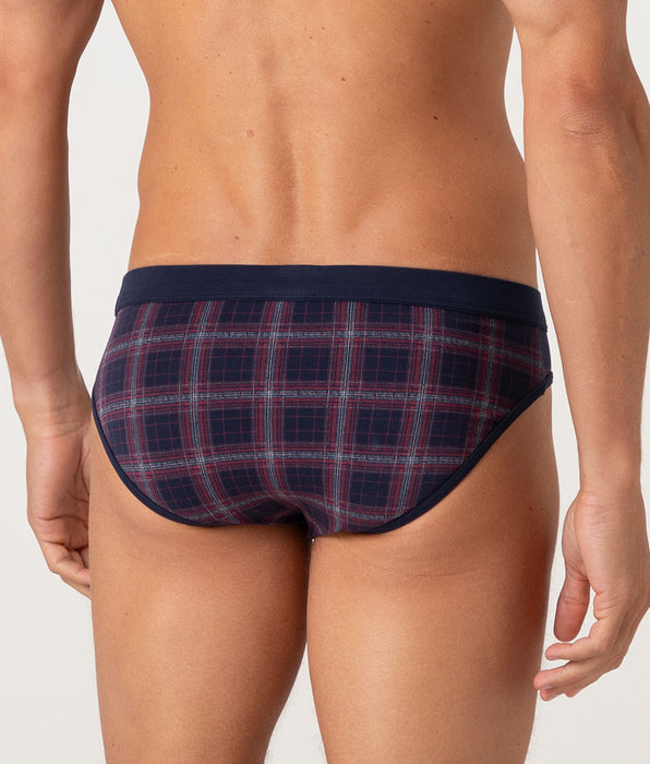 Lovable Printed Stretch Cotton Briefs, Blue Red and Ivory Check