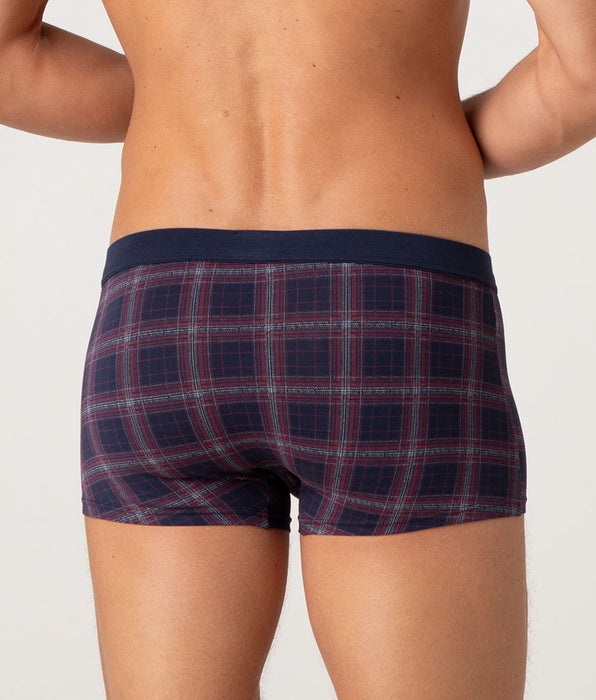 Lovable Printed Stretch Cotton Boxer, Blue Red and Ivory Check