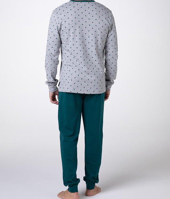 Lovable Pigiama Lungo Collo Serafino Interlock, grigio stampa alberi