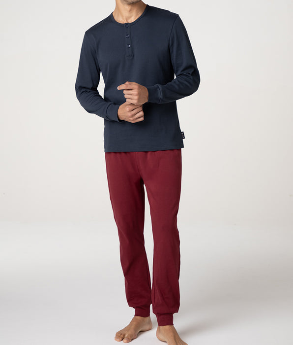 Lovable Pigiama Lungo Collo Serafino in Interlock, blu notte