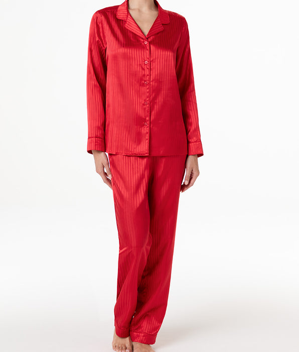 Lovable Pigiama Lungo Aperto in Satin, rosso