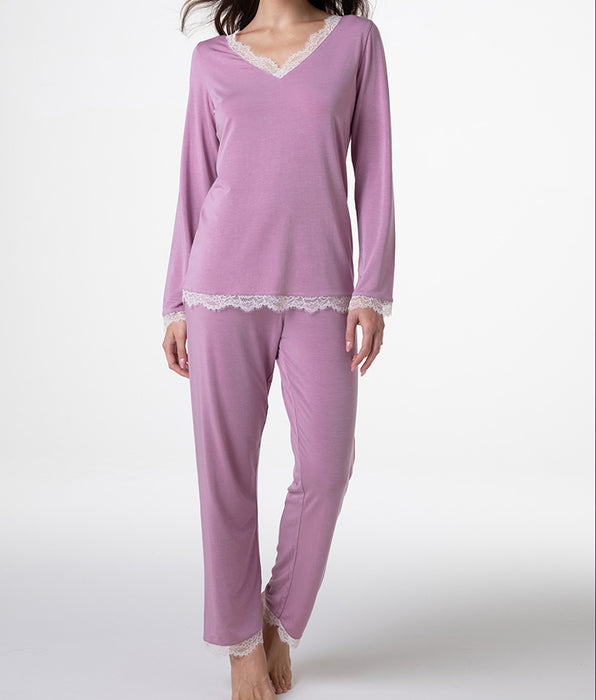 Lovable Pigiama Lungo scollo a V in Modal, rosa orchidea