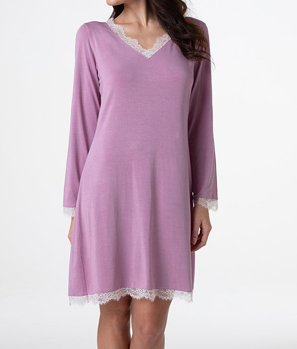 Lovable Camicia da notte scollo a V manica lunga in Modal, rosa orchidea