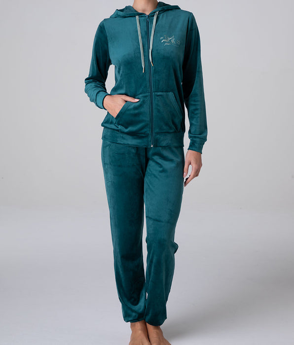 Lovable Chenille Hooded Zip-Up Loungewear, Mediterranean green