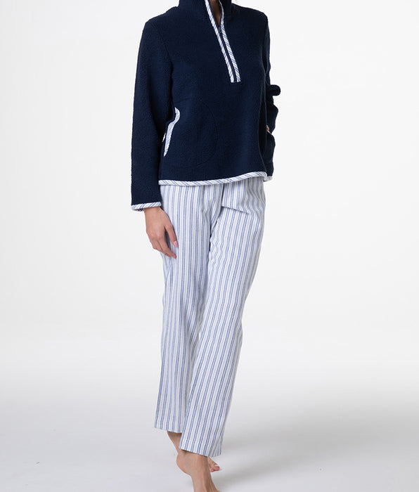 Lovable Homewear Chiuso con mezza Zip in Flanella e Pelliccetta, blu notte