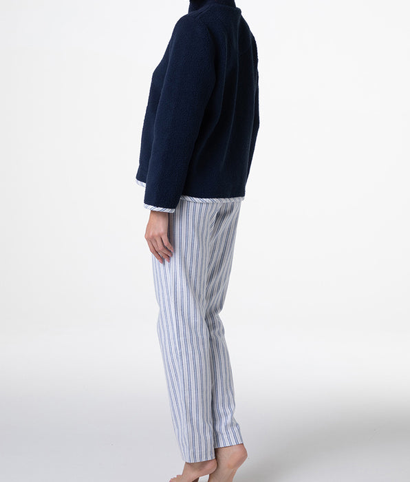 Lovable Homewear Chiuso con mezza Zip in Flanella e Pelliccetta, blu notte
