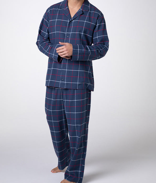 Lovable Pigiama Unisex lungo aperto in flanella, blu check
