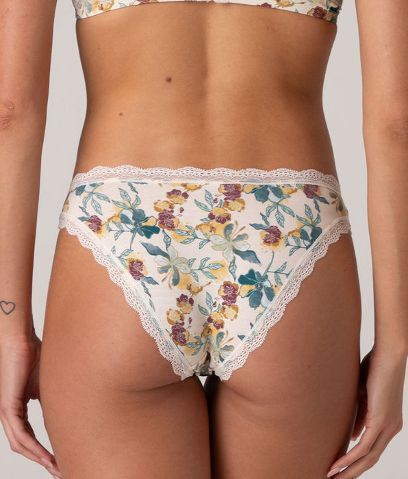 Lovable Lovable Panties Stretch Cotton and Lace Briefs, Floral Print on Pearl Ivory