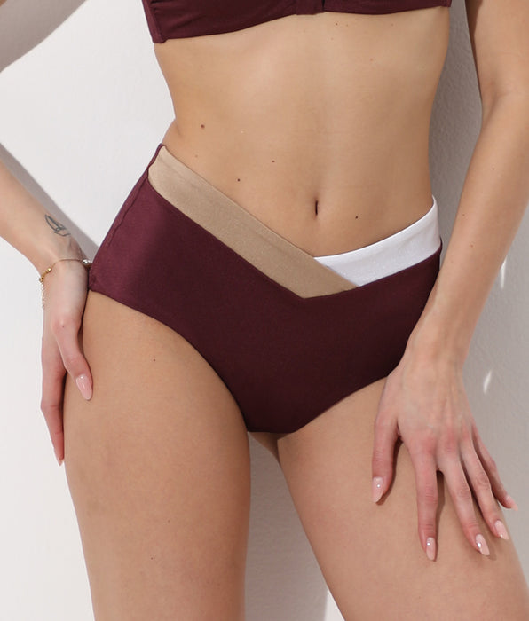 Lovable Costume Slip Alto Shiny Colour Block, vinaccia bianco bronzo