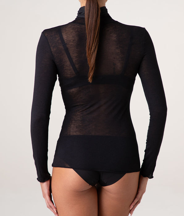 Lovable Ultralight and Warm Modal and Cashmere Turtleneck Long Sleeve Top, Black