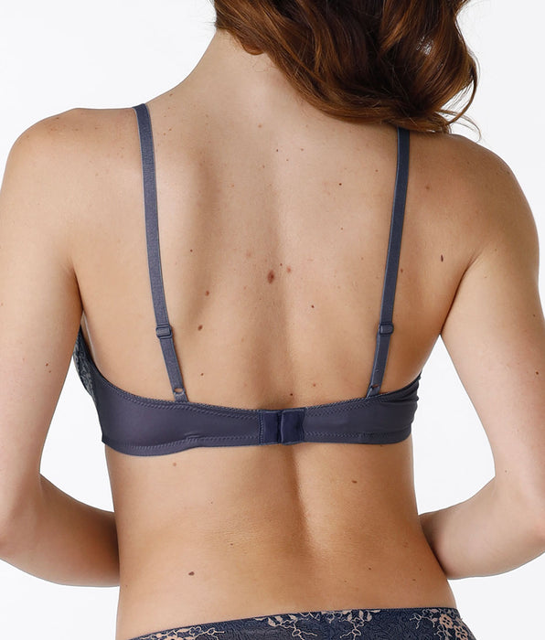 Lovable Beauty Curves Non-Wired Bra in lace, denim blue and cappuccino