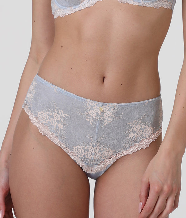 Lovable Slip alto midi Density Lace in pizzo e microfibra, azzurro