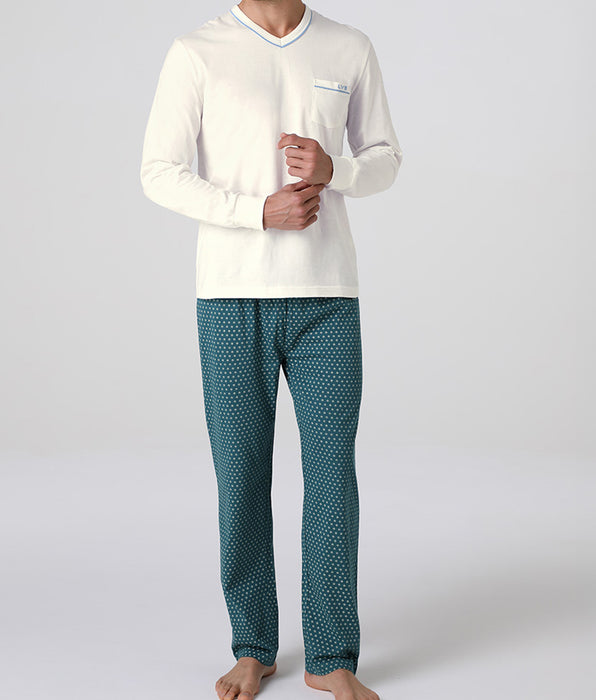 Lovable Long Jersey V-Neck Pajamas, Ivory