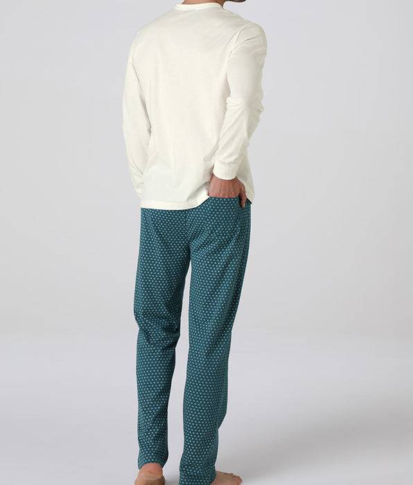 Lovable Long Jersey V-Neck Pajamas, Ivory