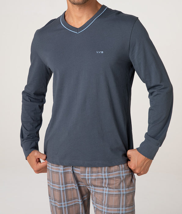 Lovable Pigiama Lungo Scollo a V in Jersey, grigio scuro