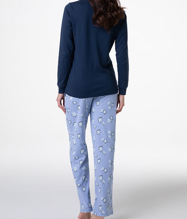 Lovable Pigiama Lungo Aperto in Interlock, blu notte