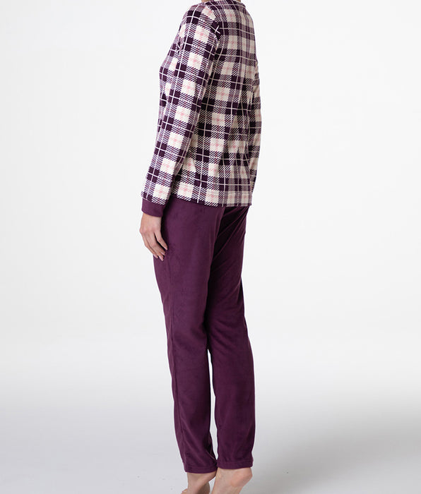 Lovable Pigiama Lungo in Micropile, tartan vinaccia