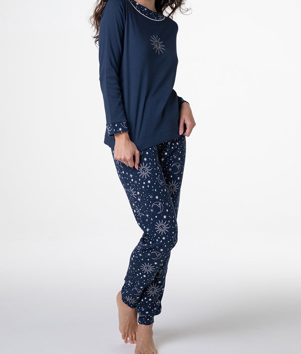 Lovable Pigiama Lungo in Interlock, blu navy