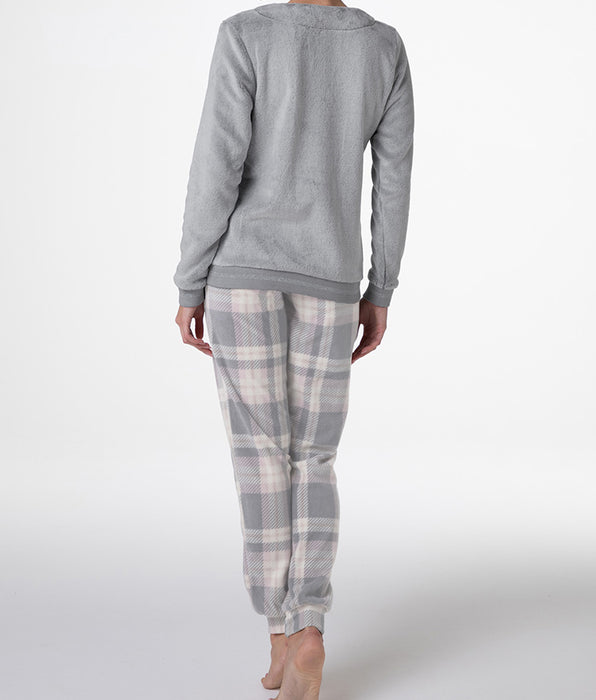 Lovable Homewear Chiuso in Pelliccetta e Pile pinguino, grigio melange