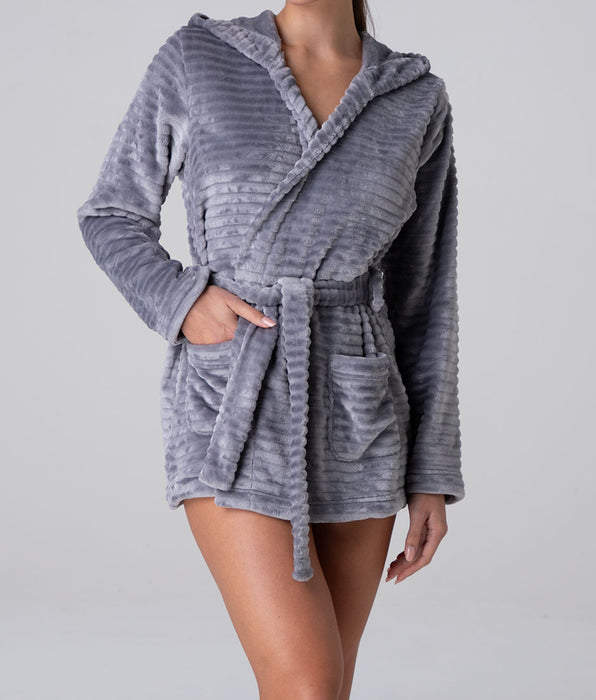 Lovable Short Jacquard Fur Dressing Gown, light grey