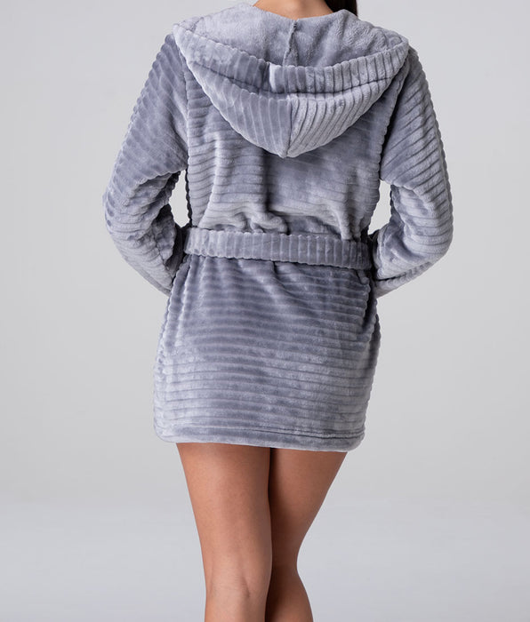 Lovable Short Jacquard Fur Dressing Gown, light grey