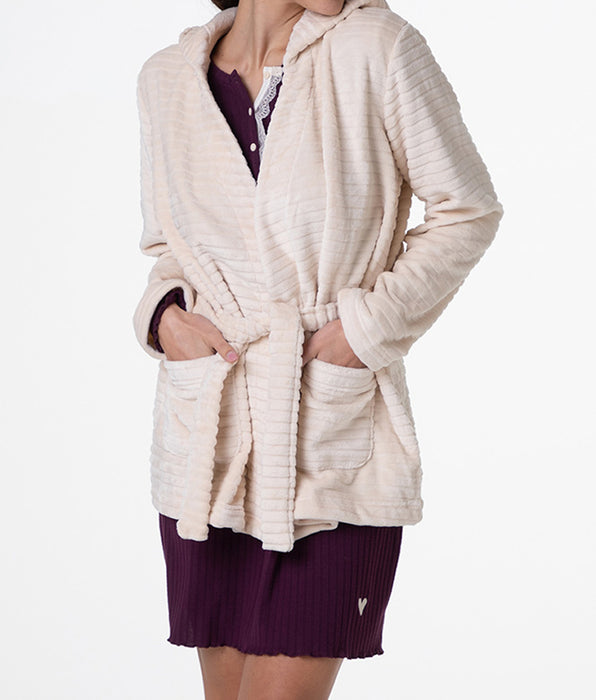 Lovable Vestaglia in Pelliccetta Jacquard, avorio perlato