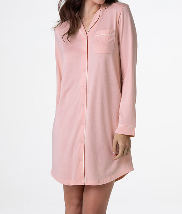 Lovable Camicia da notte aperta manica lunga in Cotone Modal, rosa vintage