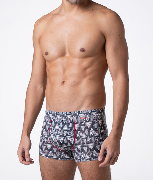 Lovable Boxer Funny Xmas in stretch cotton, stampa alberi