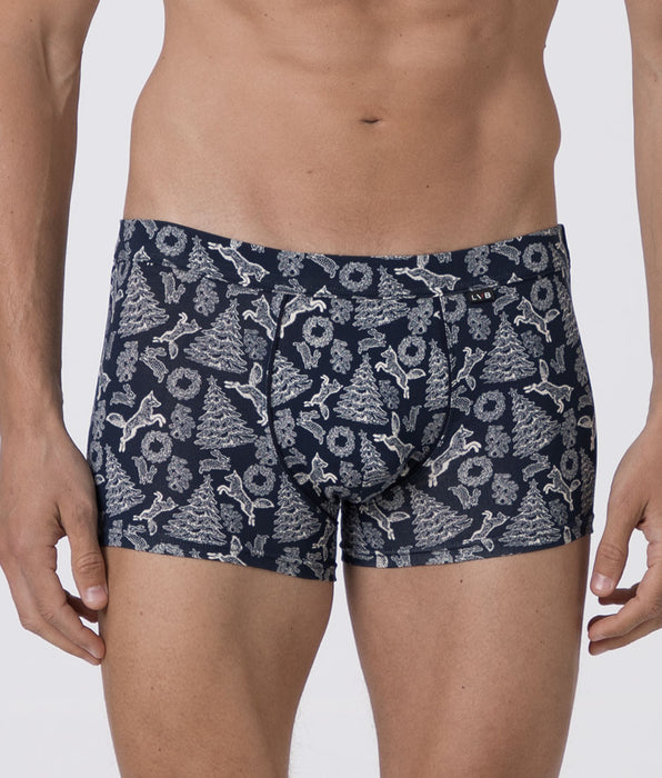 Lovable Men's Funny Xmas Stretch Cotton Boxers, blue vintage xmas print