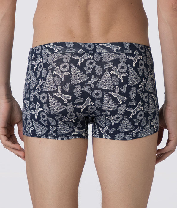 Lovable Men's Funny Xmas Stretch Cotton Boxers, blue vintage xmas print